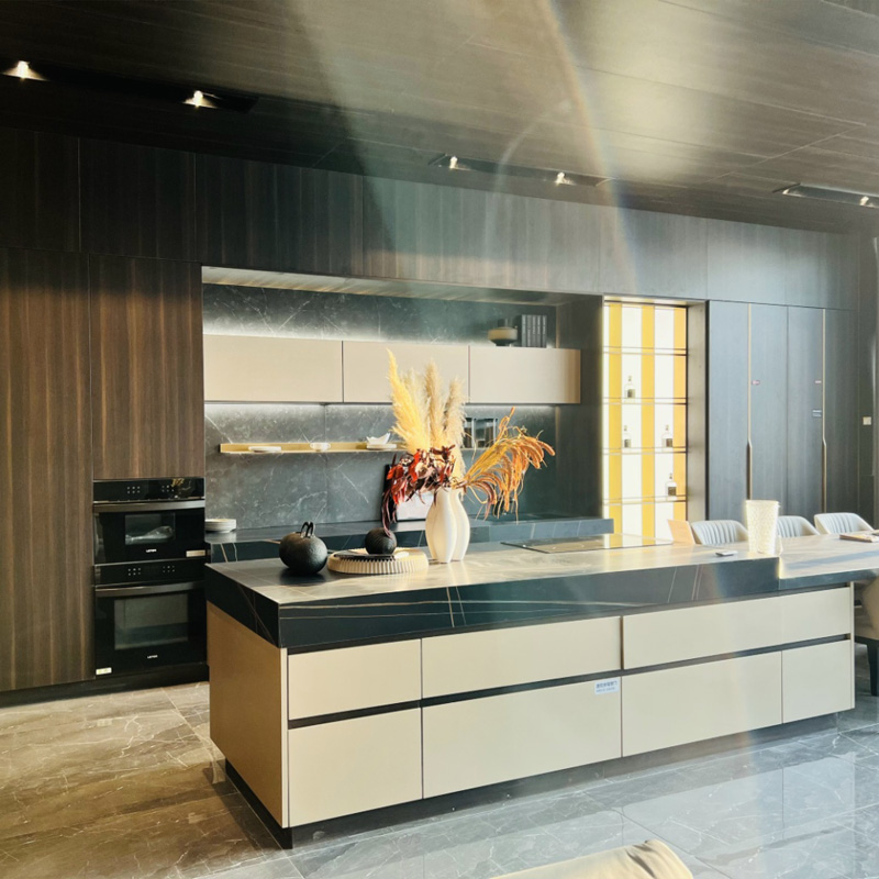 High pantry by melamine kitchen cabinets